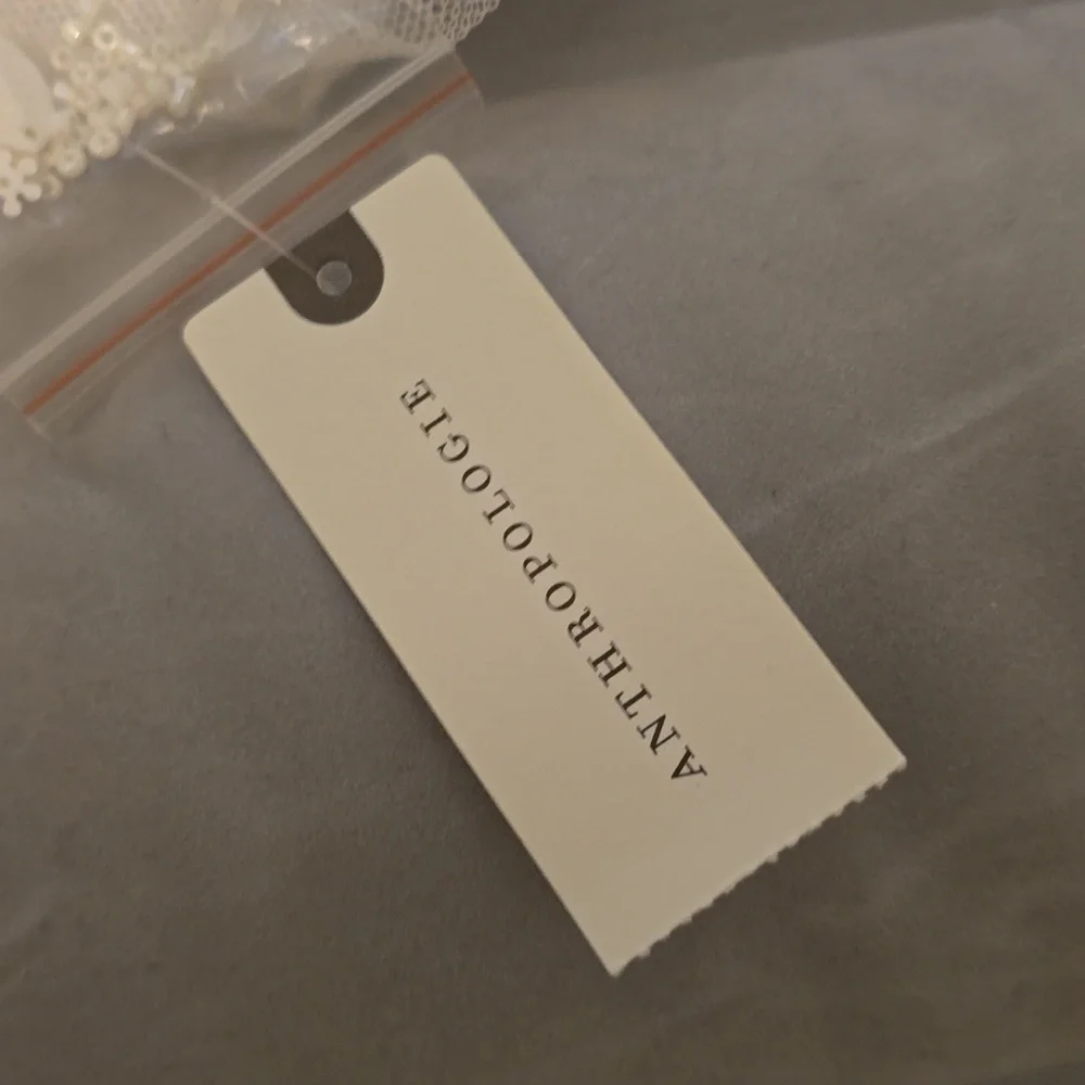 Anthropologie See Thru Cream Top Long Sleeve Beaded Detaol - Picture 2 of 4